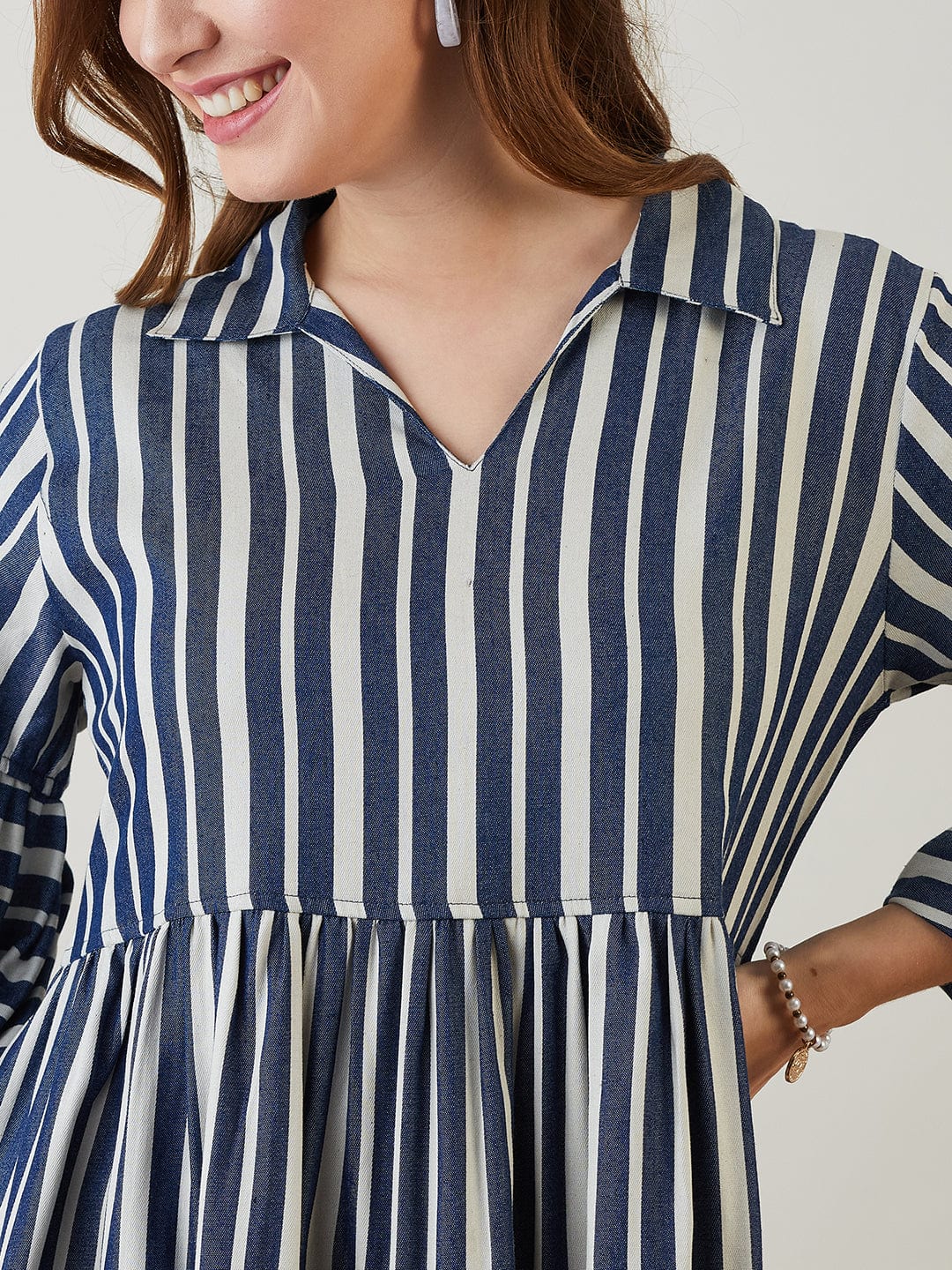 The Kaftan Company Dresses Blue Striped Layered Chic Denim Dress