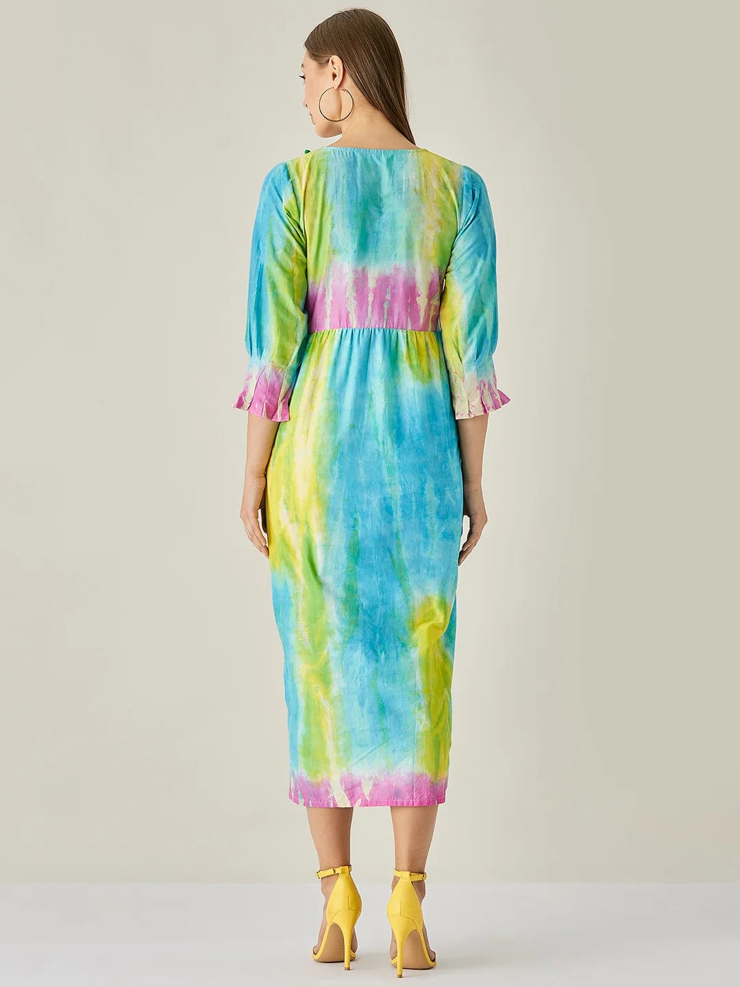 The Kaftan Company Dresses Blue Tie dye Empire Line Dress with Tassels