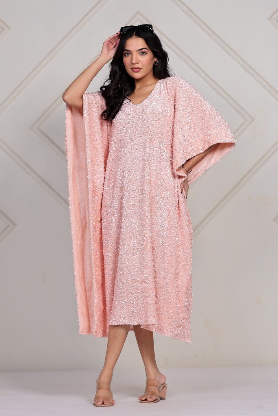 The Kaftan Company Dresses Blush Pink All-Over Sequin Kaftan Dress
