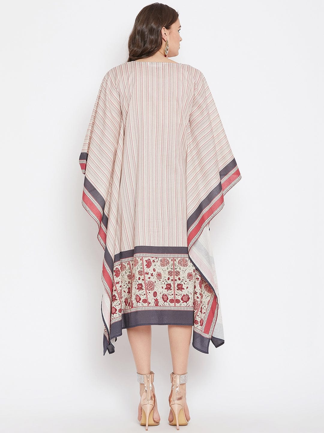 The Kaftan Company Dresses Bold Floral Red Striped Embroidered Kaftan Dress