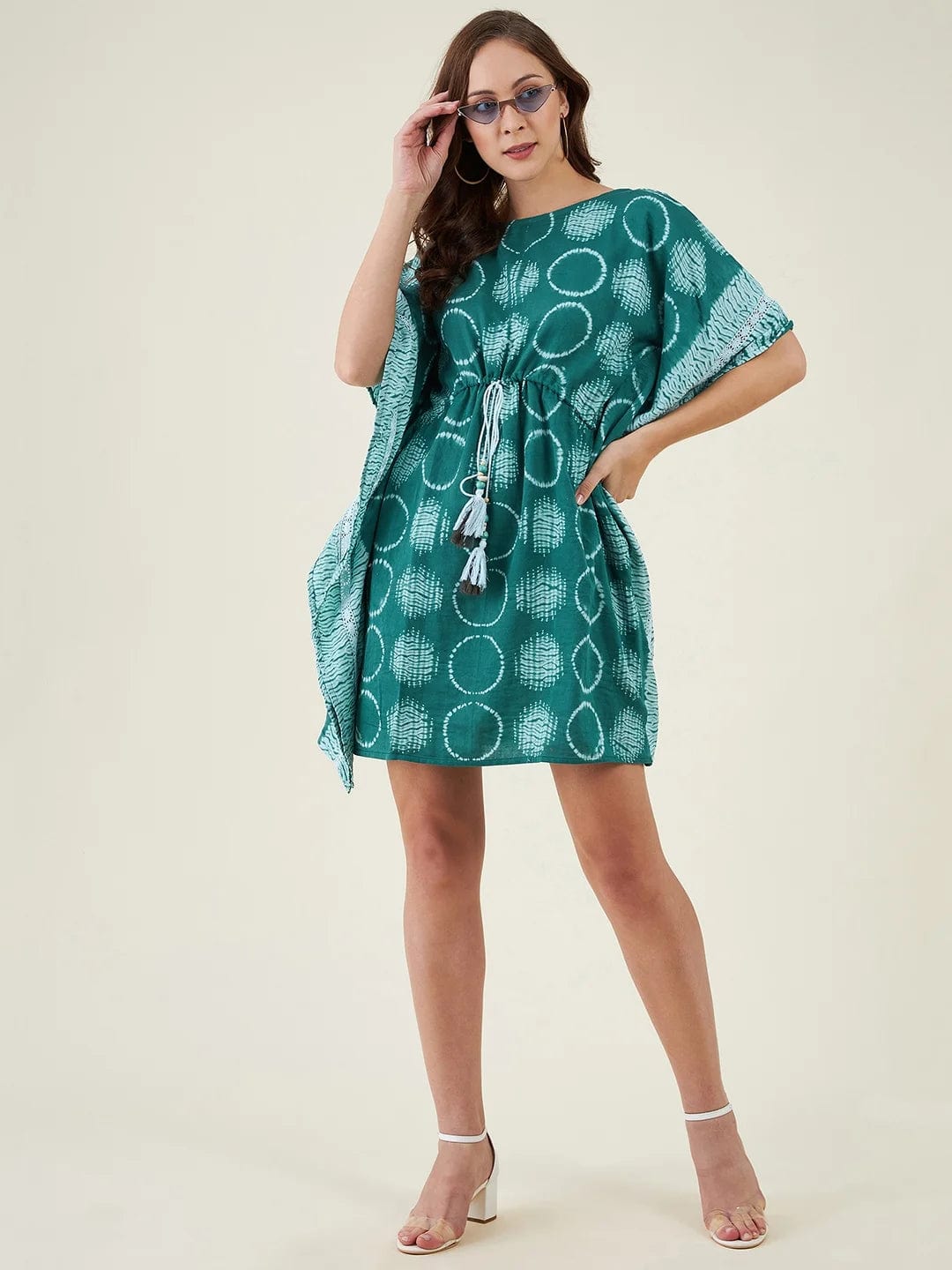 The Kaftan Company Dresses Bottle Green Shibori Tiedye Kaftan Dress