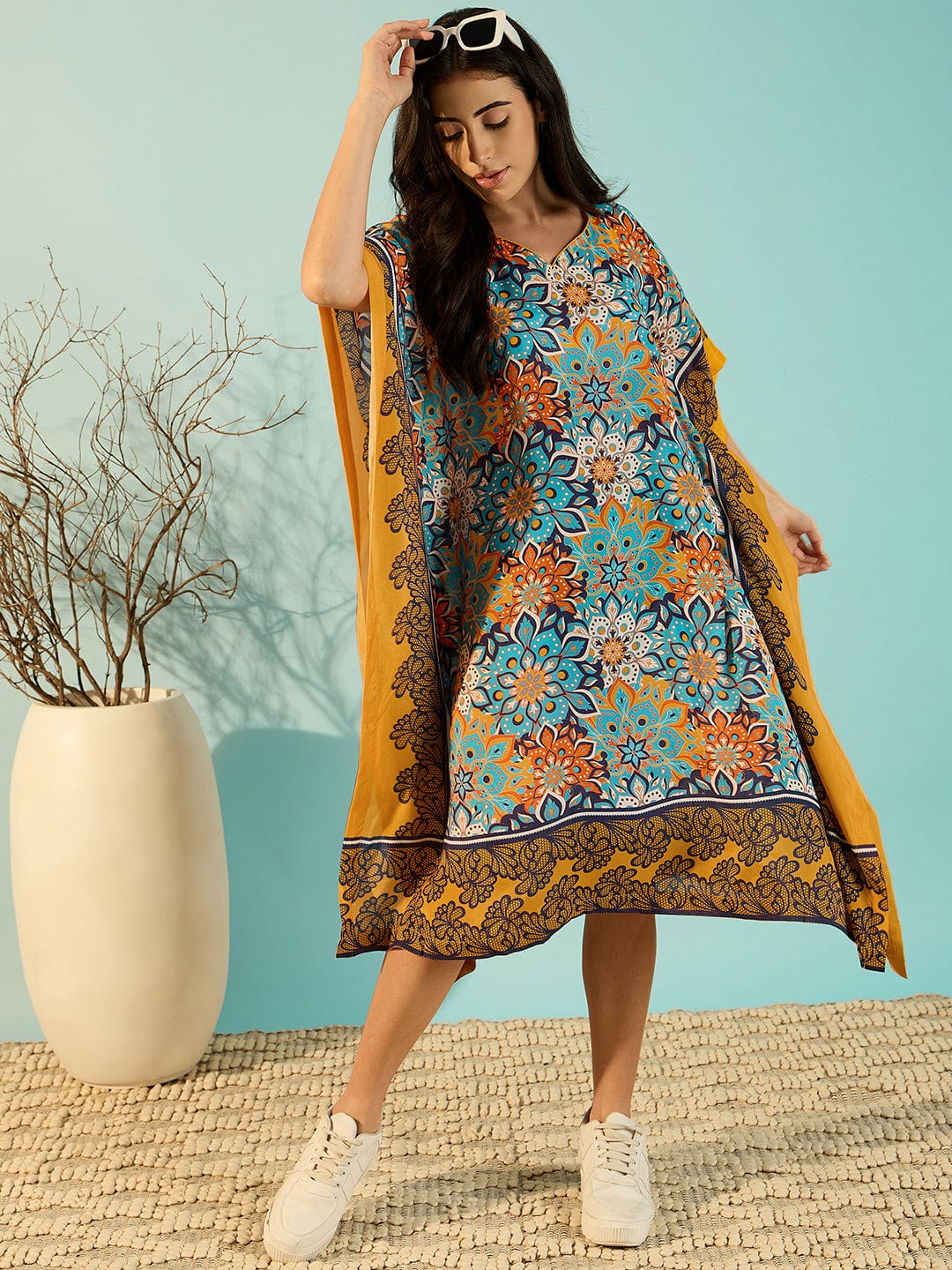 The Kaftan Company Dresses Bright Patterned Floral Kaftan Dress