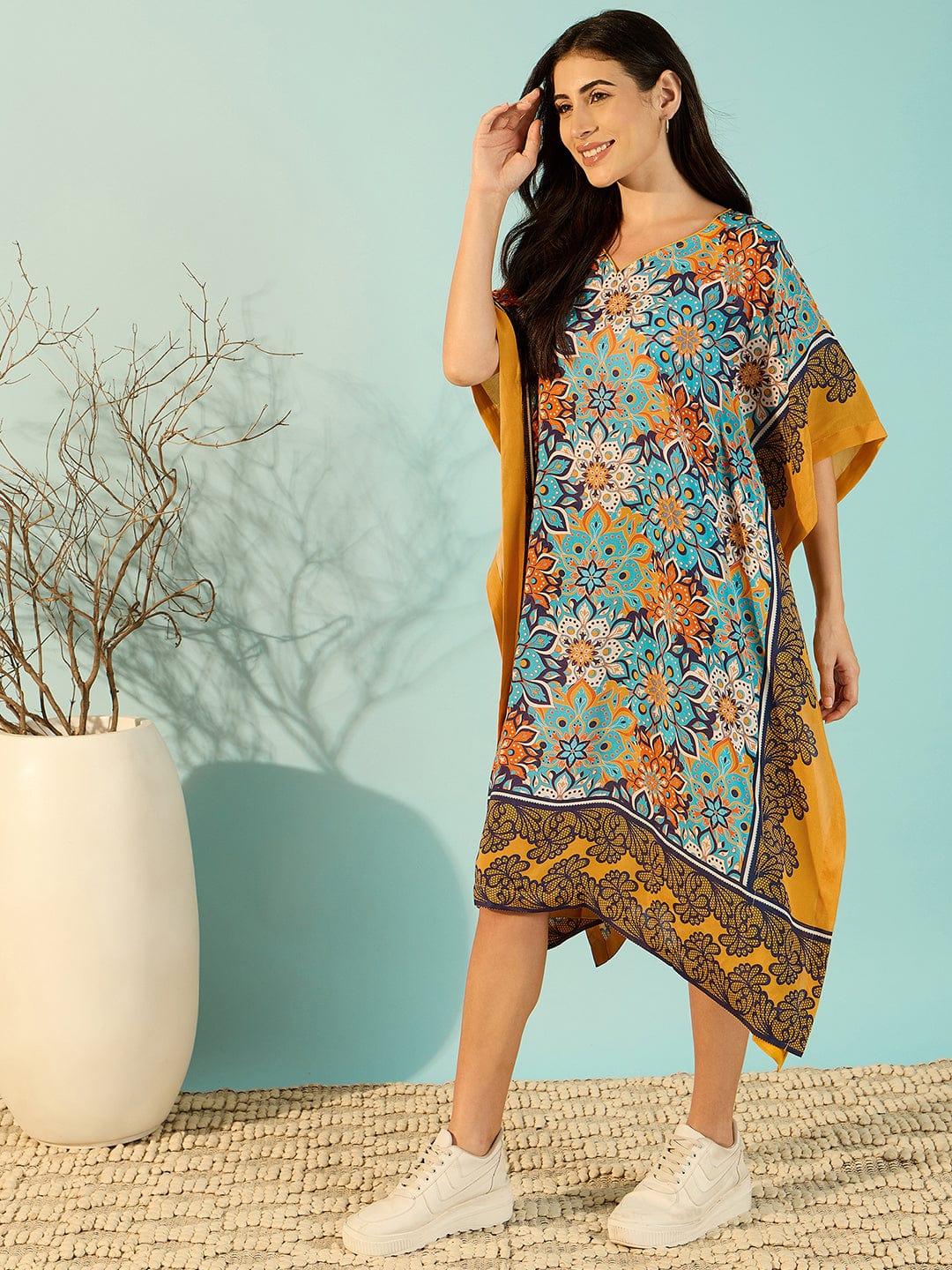The Kaftan Company Dresses Bright Patterned Floral Kaftan Dress