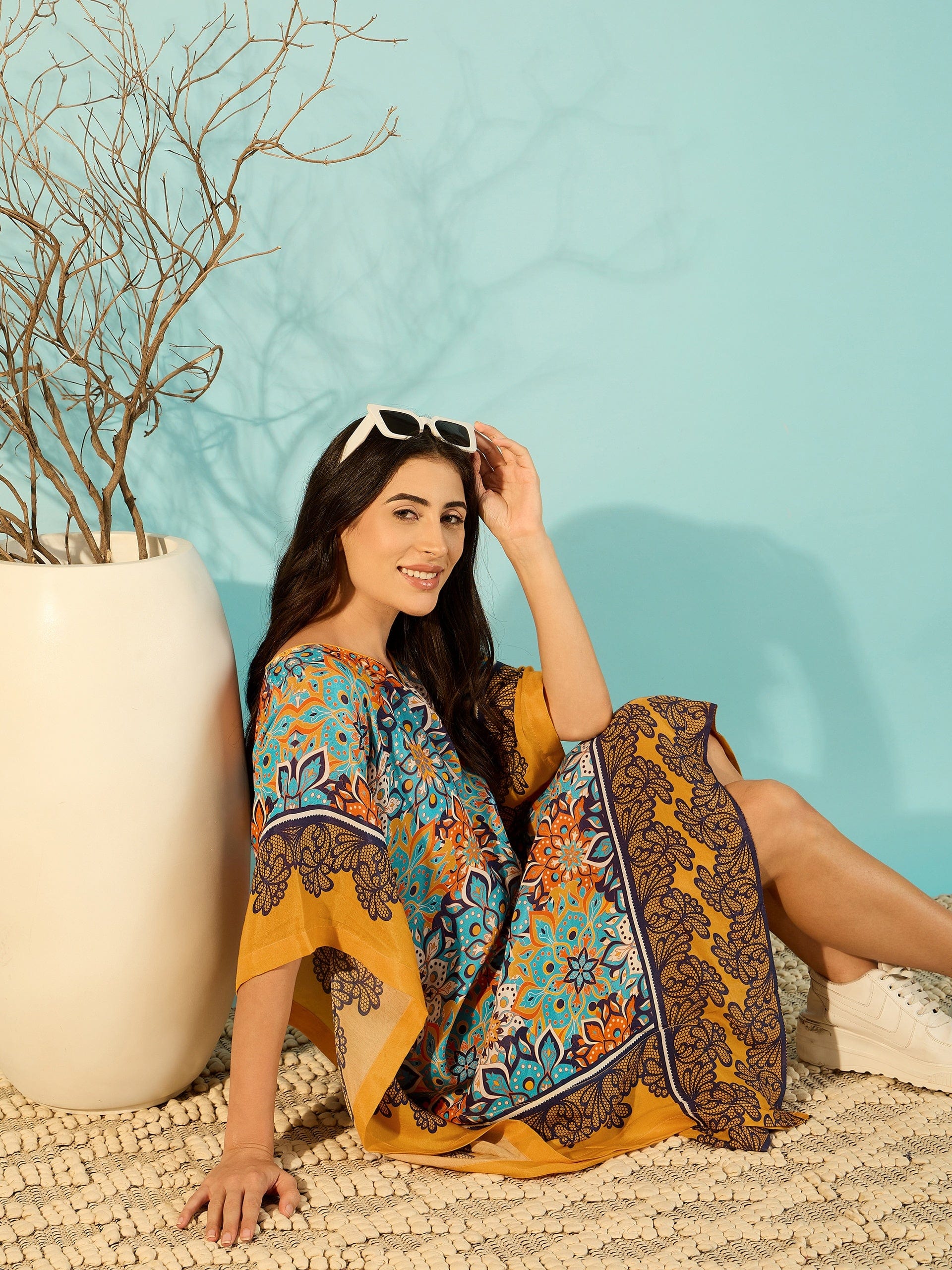 The Kaftan Company Dresses Bright Patterned Floral Kaftan Dress
