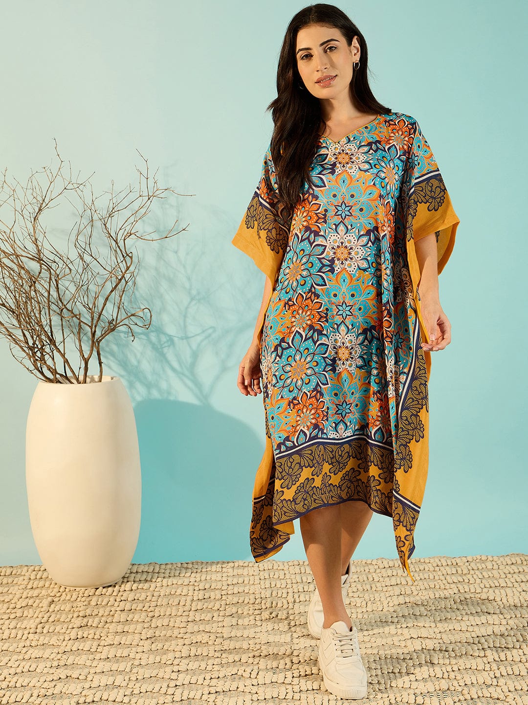 The Kaftan Company Dresses Bright Patterned Floral Kaftan Dress