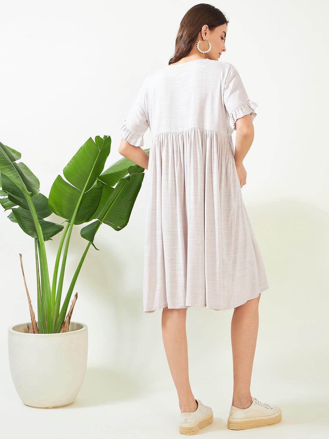 The Kaftan Company Dresses Earthy Grey Soft Cotton Maternity and Feeding Dress
