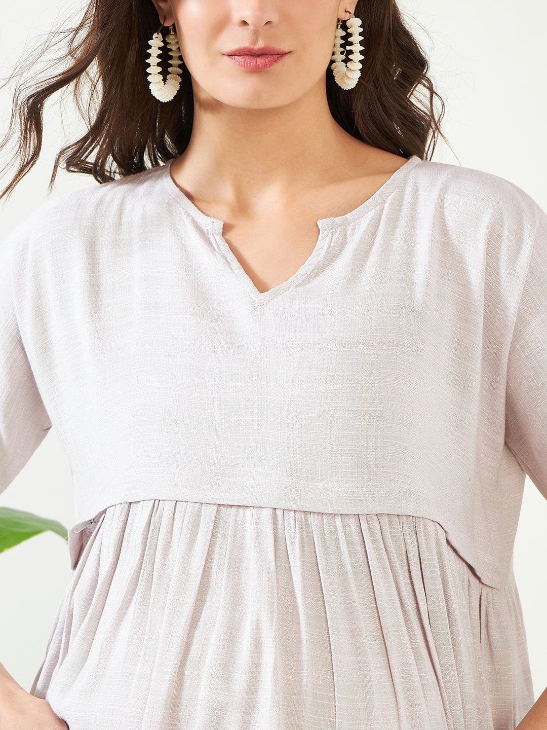 The Kaftan Company Dresses Earthy Grey Soft Cotton Maternity and Feeding Dress