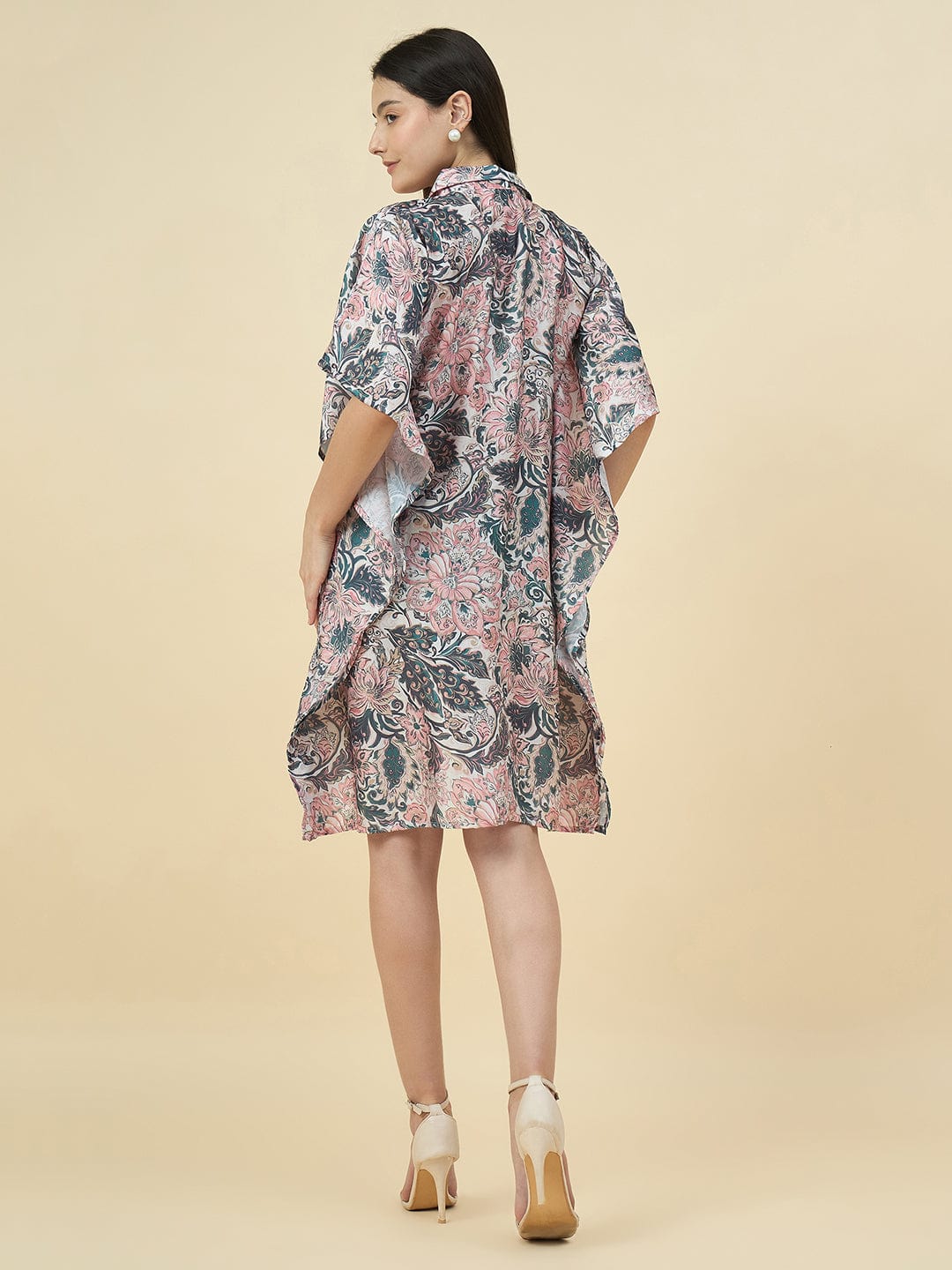 The Kaftan Company Dresses Floral Linen Satin Kaftan Dress