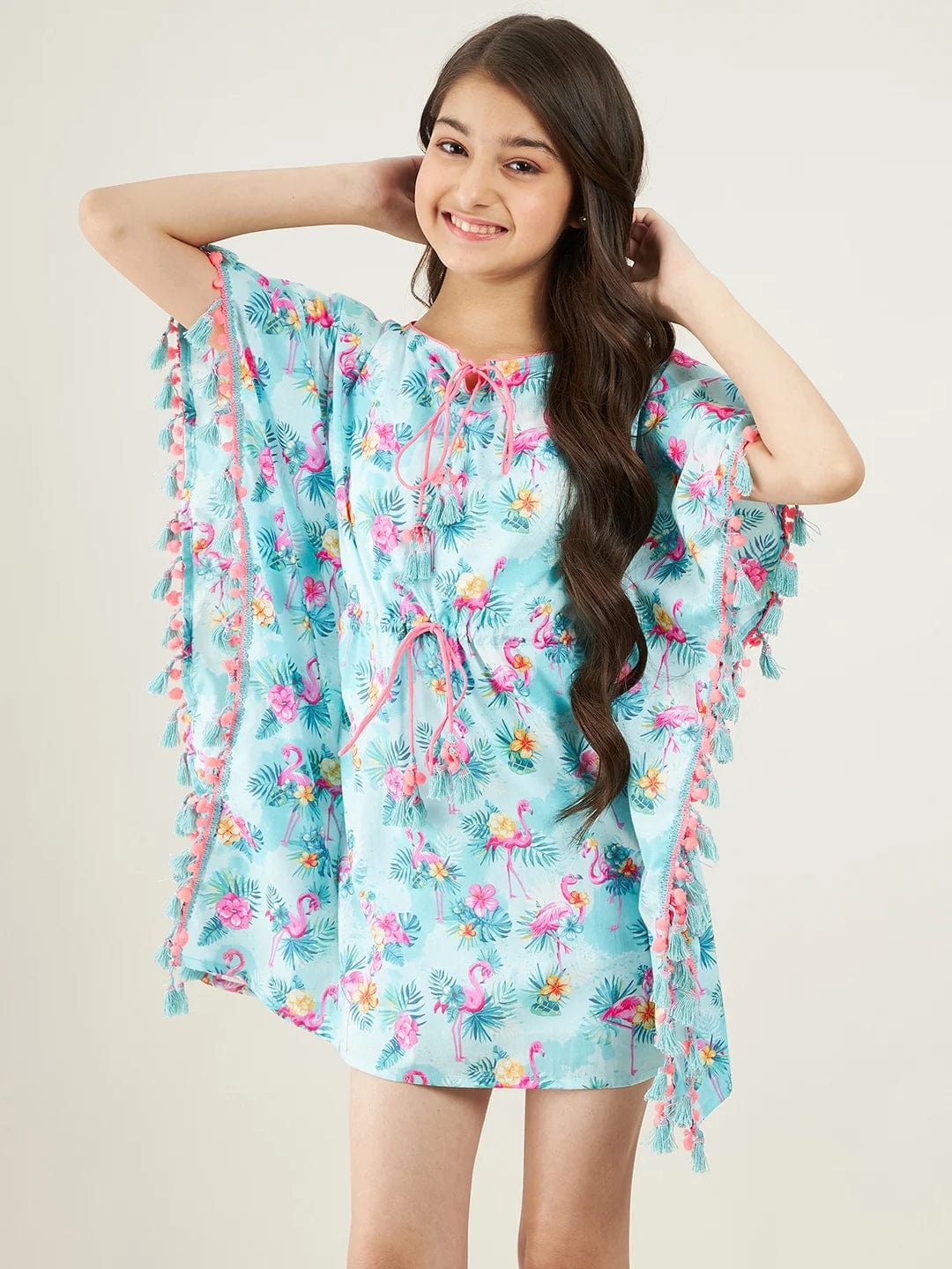 The Kaftan Company Dresses Girls Blue Tropical Flamingo Dress