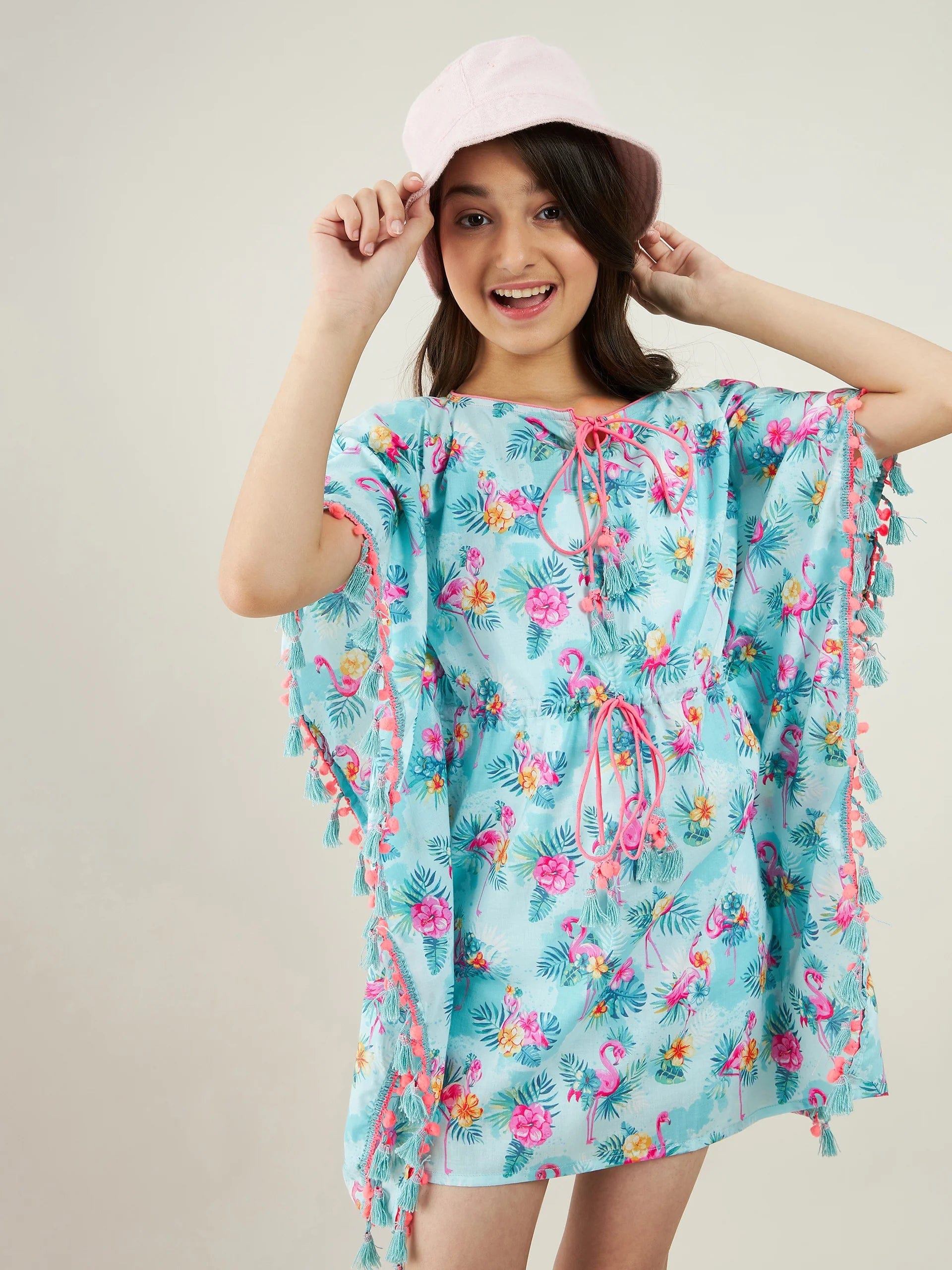The Kaftan Company Dresses Girls Blue Tropical Flamingo Dress