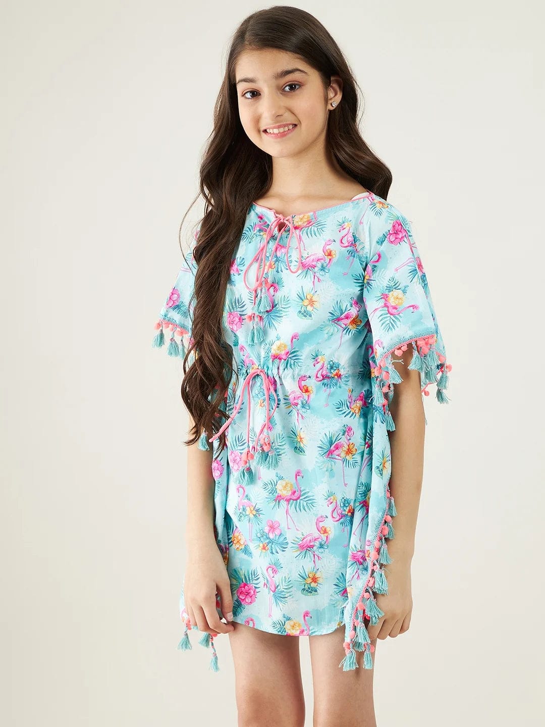The Kaftan Company Dresses Girls Blue Tropical Flamingo Dress