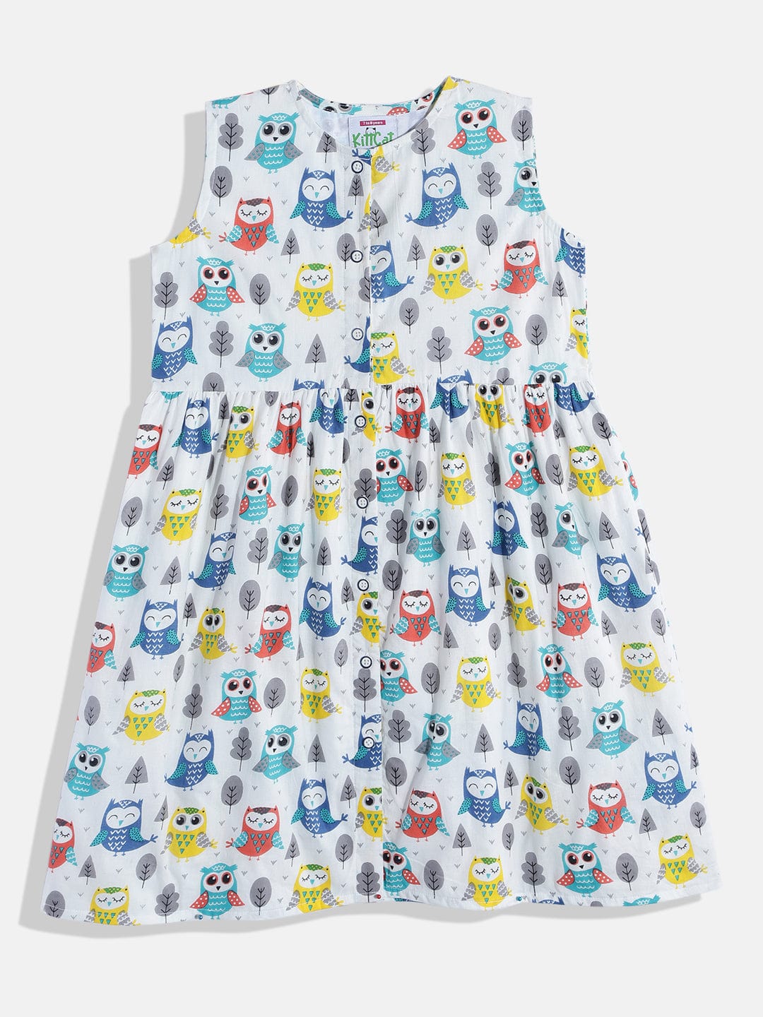 The Kaftan Company Dresses Girls Multi Coloured Cute Owl Printed Western Dress