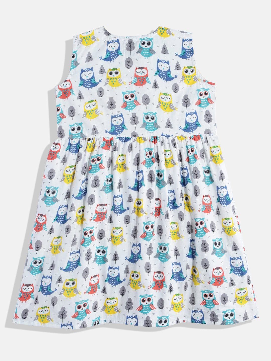 The Kaftan Company Dresses Girls Multi Coloured Cute Owl Printed Western Dress