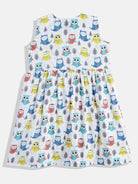 The Kaftan Company Dresses Girls Multi Coloured Cute Owl Printed Western Dress