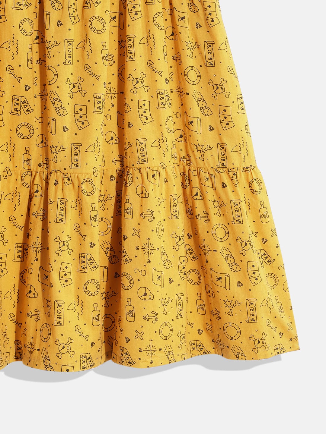 The Kaftan Company Dresses Girls Yellow Doodle Pom Pom Cute Day Wear Western Dress