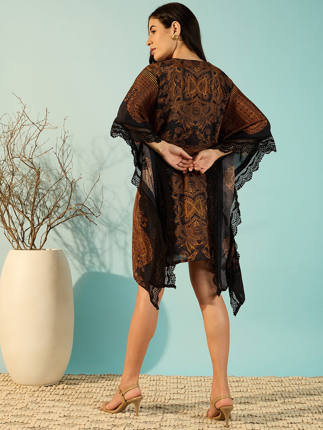 The Kaftan Company Dresses Golden Eclectic Printed Stylish Kaftan Dress For Women