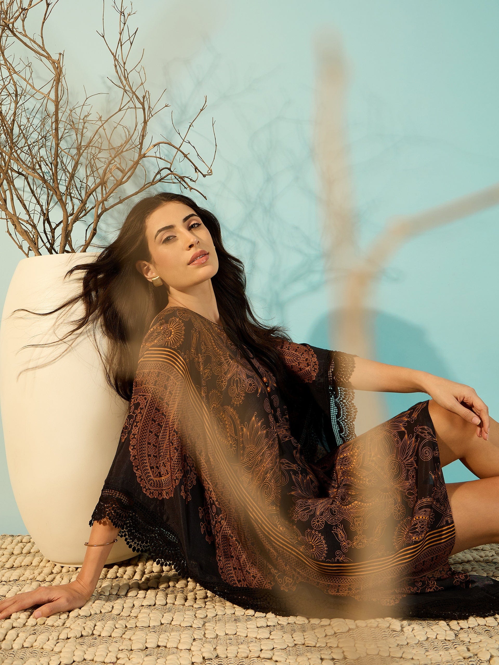 The Kaftan Company Dresses Golden Eclectic Printed Stylish Kaftan Dress For Women