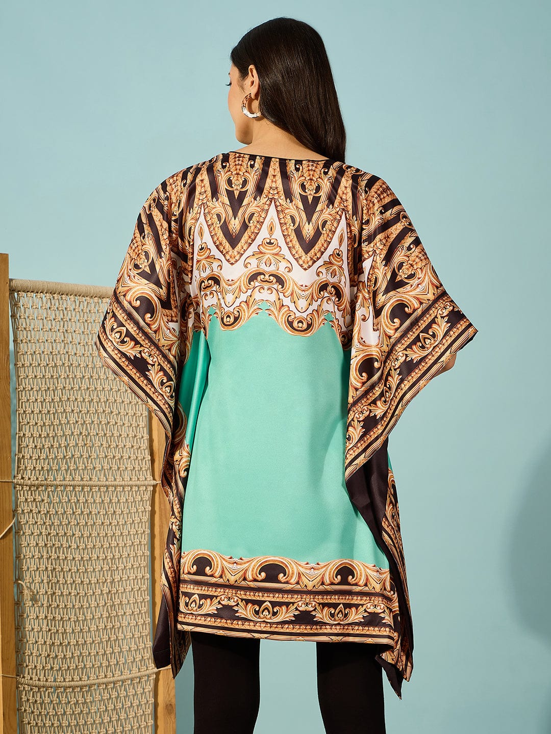 The Kaftan Company Dresses Green Baroque Printed Satin Kaftan Dress