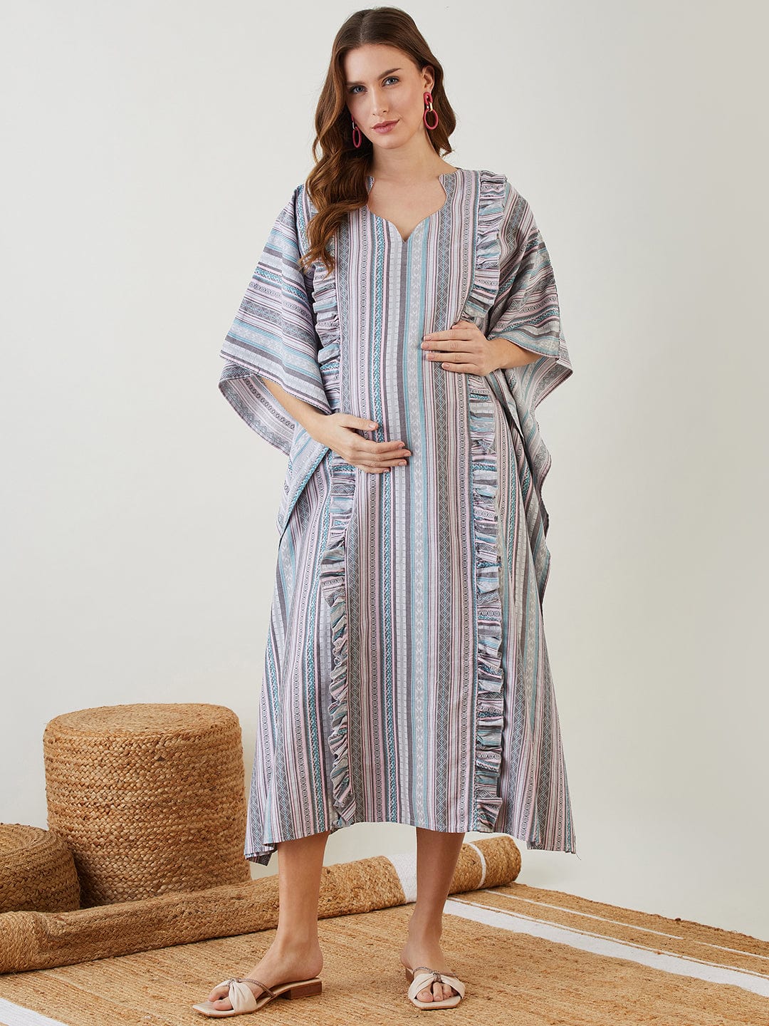 The Kaftan Company Dresses Grey Aztec Jacquard Denim Nursing Dress