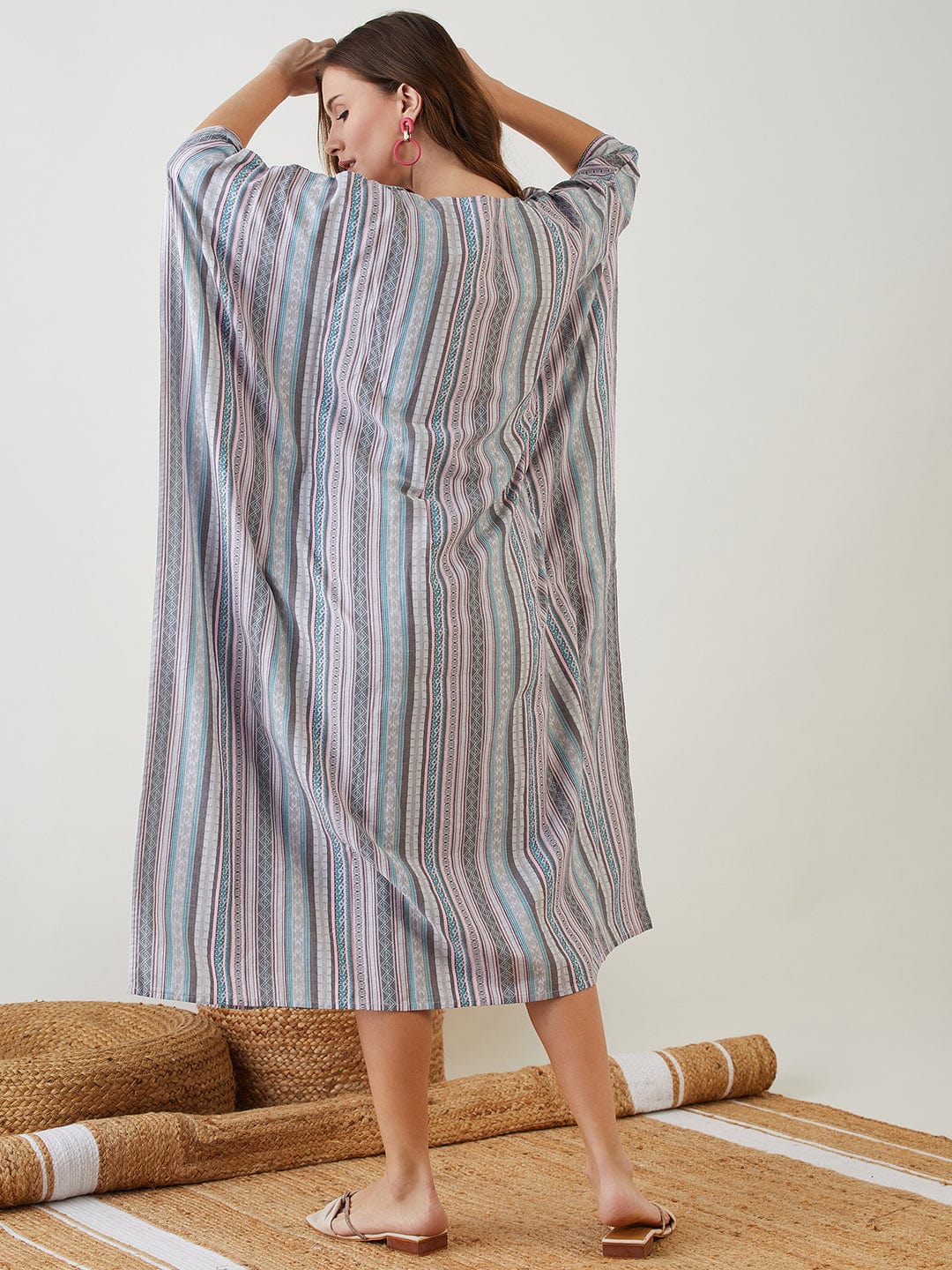 The Kaftan Company Dresses Grey Aztec Jacquard Denim Nursing Dress