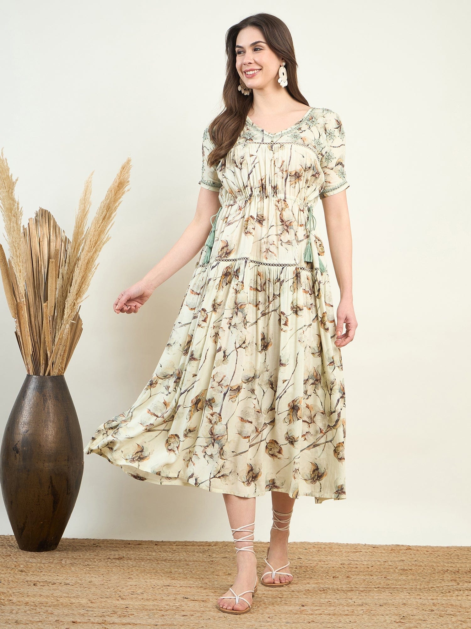 The Kaftan Company Dresses Hand Embroidered Flowy Floral Resort Dress