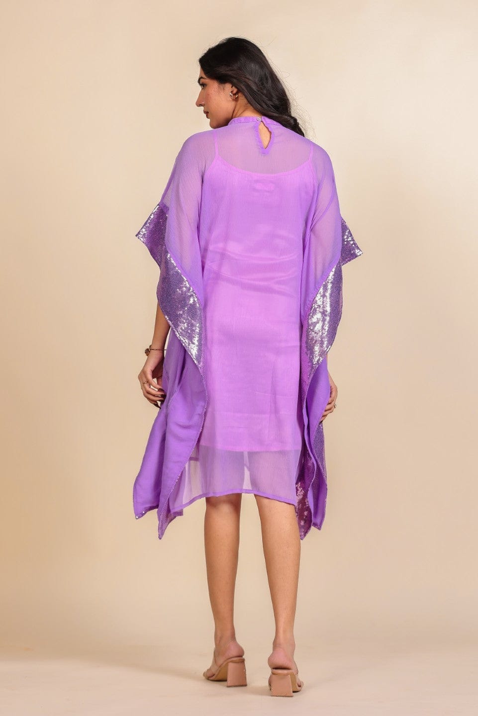 The Kaftan Company Dresses Lavender Georgette and Satin Layered Partywear Dress