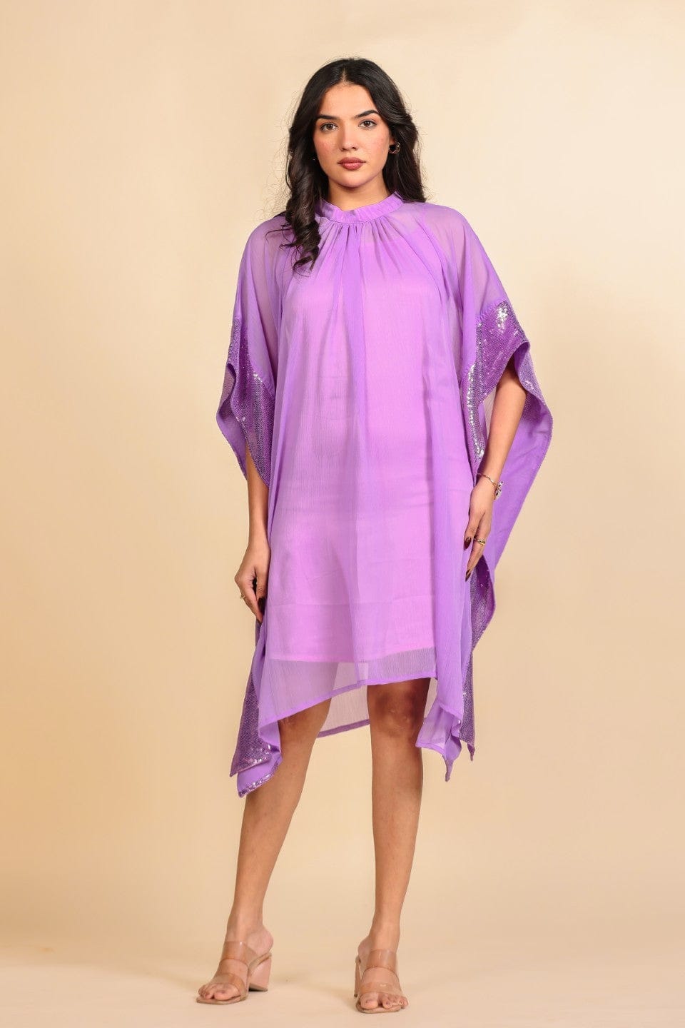 The Kaftan Company Dresses Lavender Georgette and Satin Layered Partywear Dress