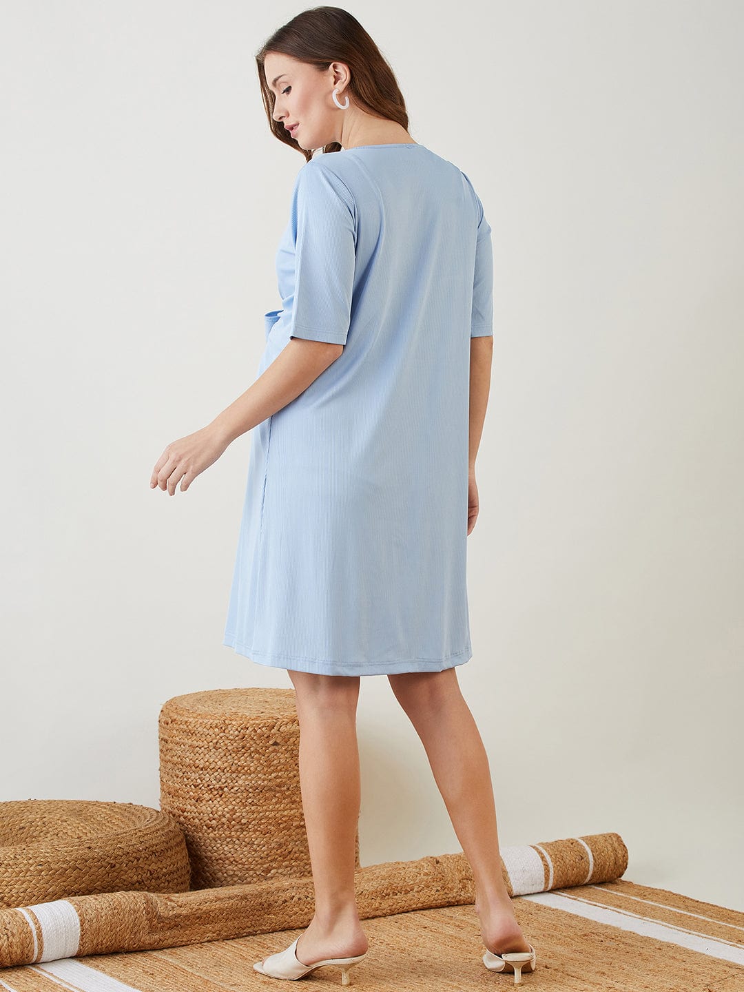 The Kaftan Company Dresses Light Blue Tie-Knot Rib Maternity and Nursing Dress