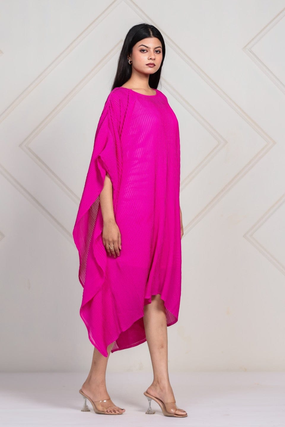 The Kaftan Company Dresses Magenta Pink Pleated Georgette Kaftan Dress