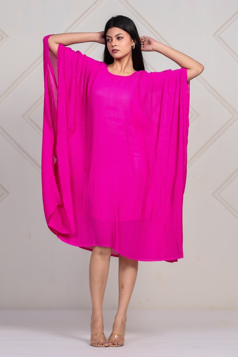 The Kaftan Company Dresses Magenta Pink Pleated Georgette Kaftan Dress