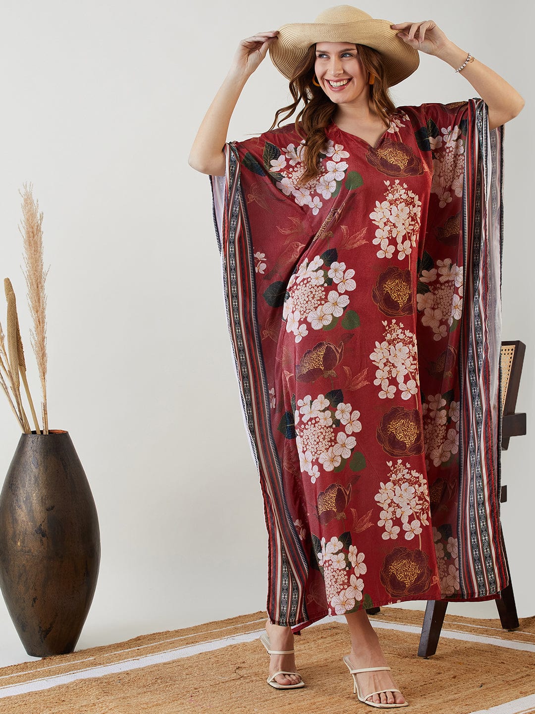 The Kaftan Company Dresses Maroon Radiant Blossom Kaftan