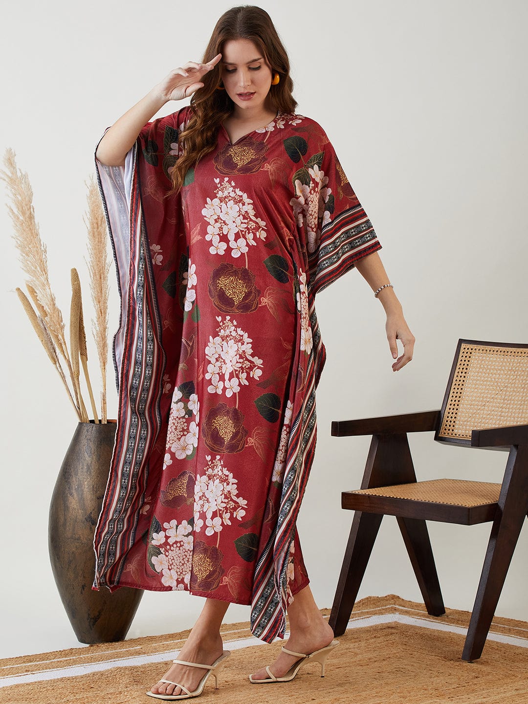 The Kaftan Company Dresses Maroon Radiant Blossom Kaftan