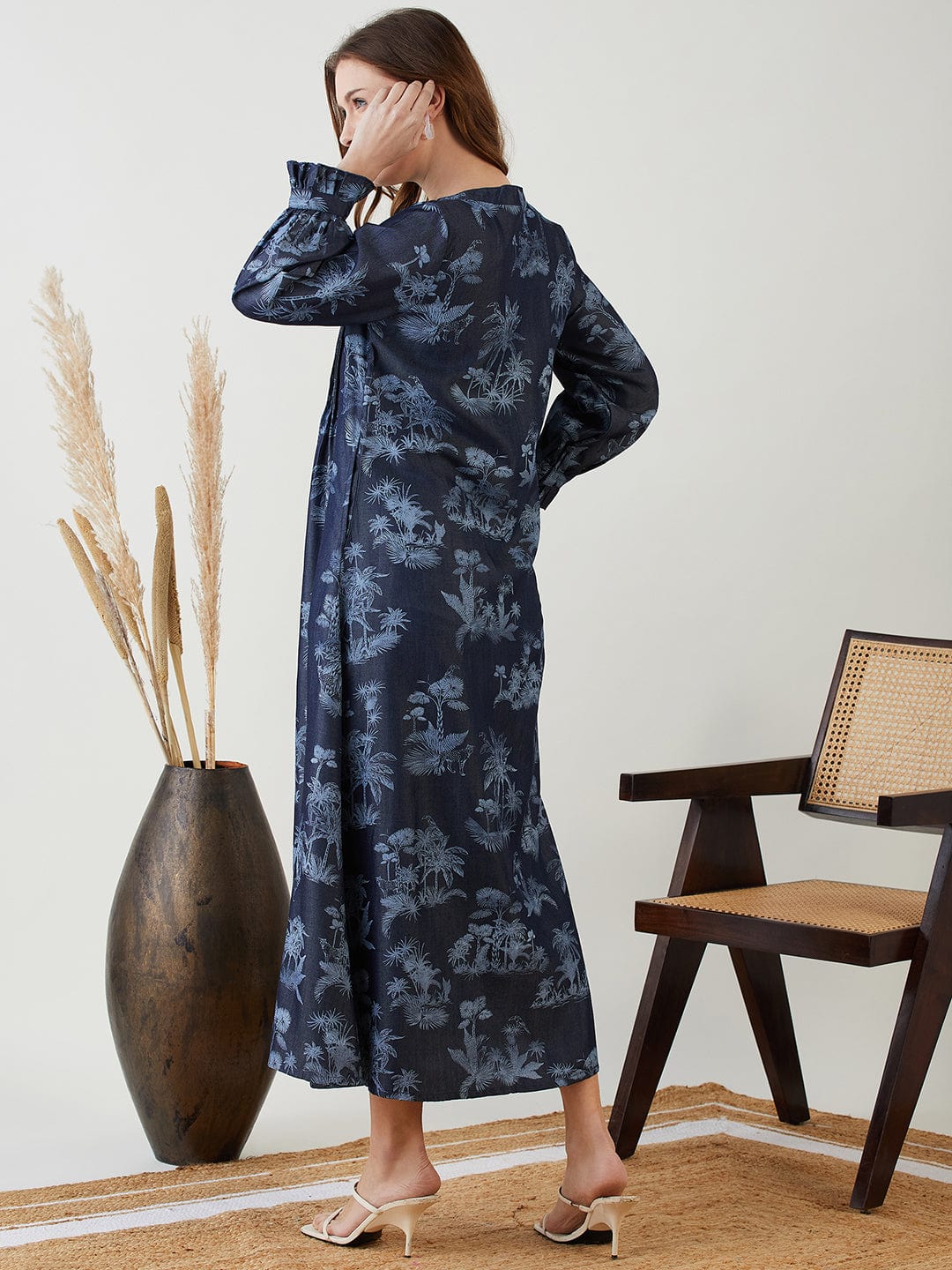 The Kaftan Company Dresses Navy Blue Tropical Indigo Denim Dress