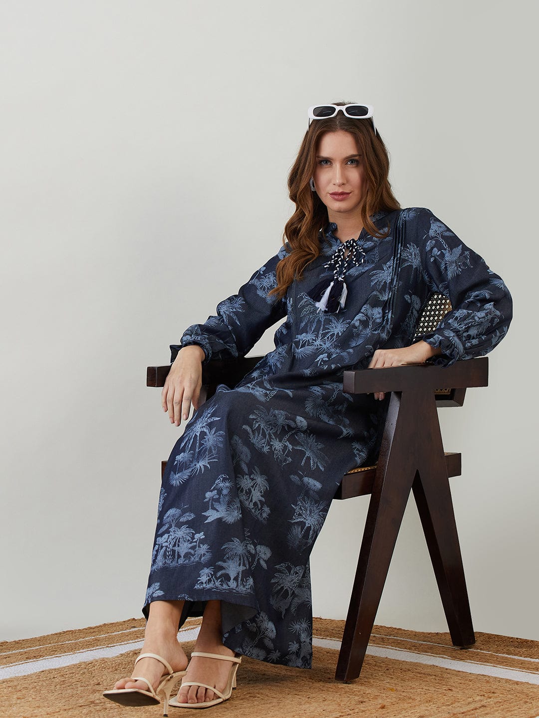 The Kaftan Company Dresses Navy Blue Tropical Indigo Denim Dress