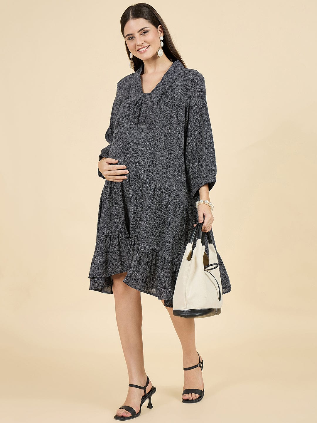 The Kaftan Company Dresses Navy Polka Dot Modal Maternity Dress – Soft & Flowy Comfort