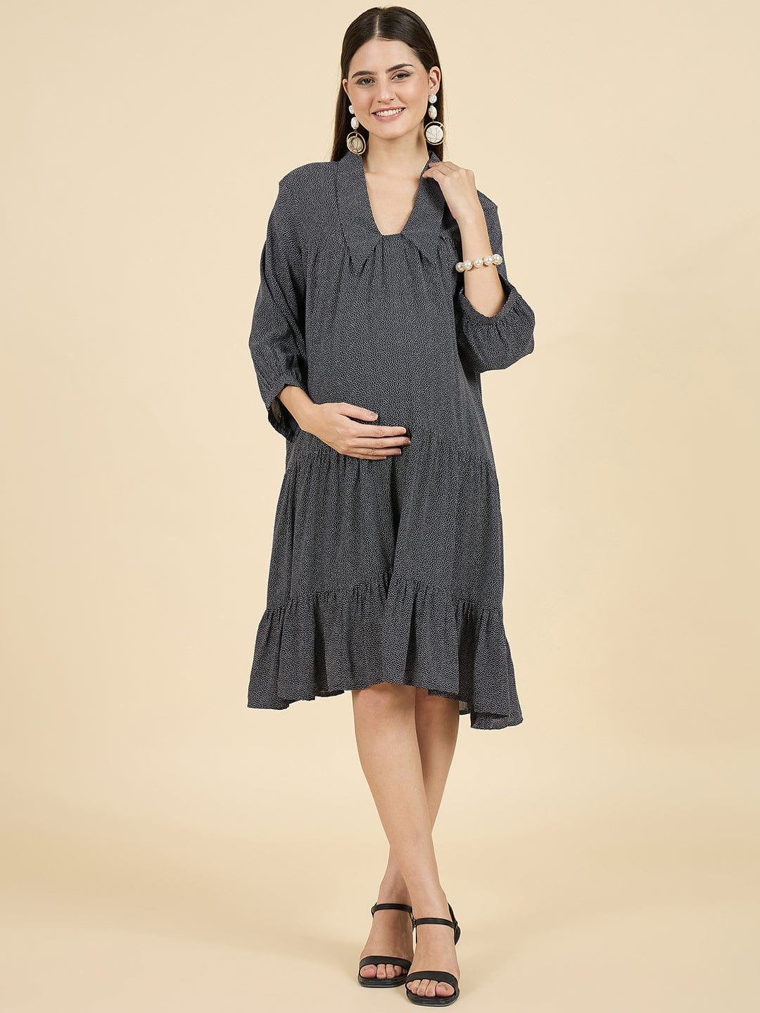 The Kaftan Company Dresses Navy Polka Dot Modal Maternity Dress – Soft & Flowy Comfort