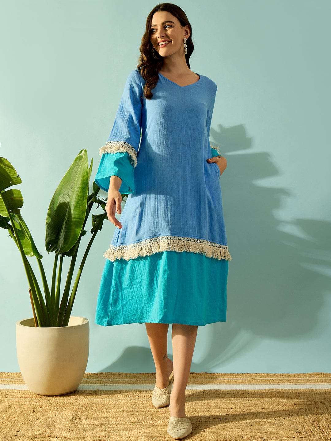 The Kaftan Company Dresses Ocean Breeze Blue Lace Flared Dress