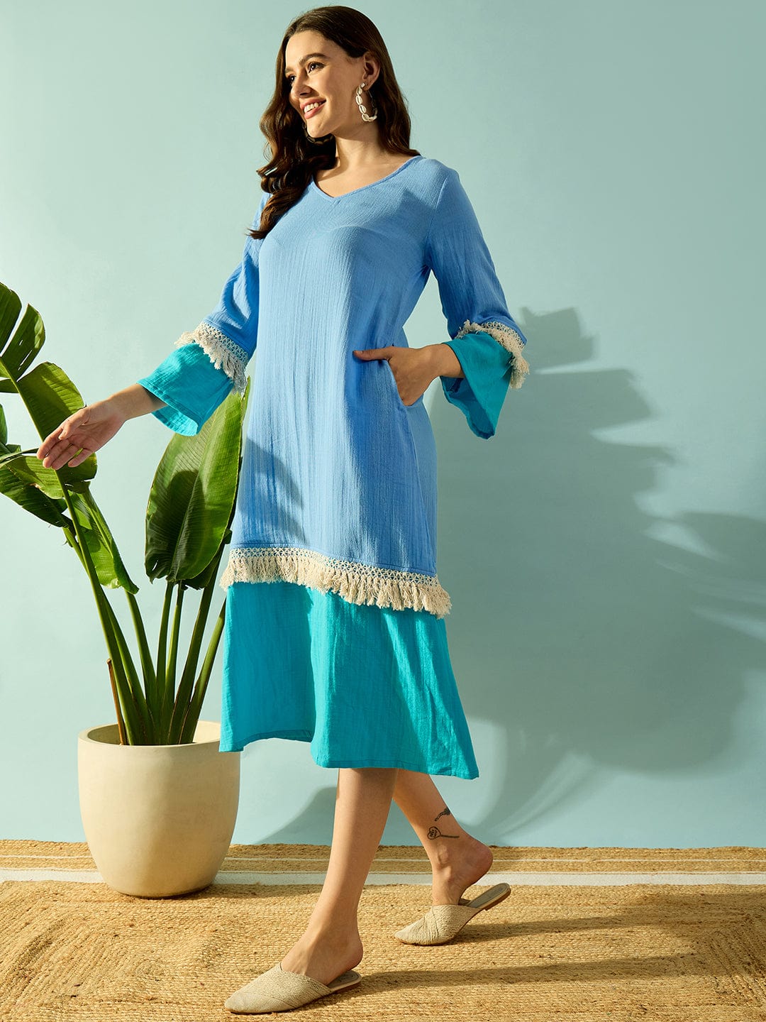 The Kaftan Company Dresses Ocean Breeze Blue Lace Flared Dress
