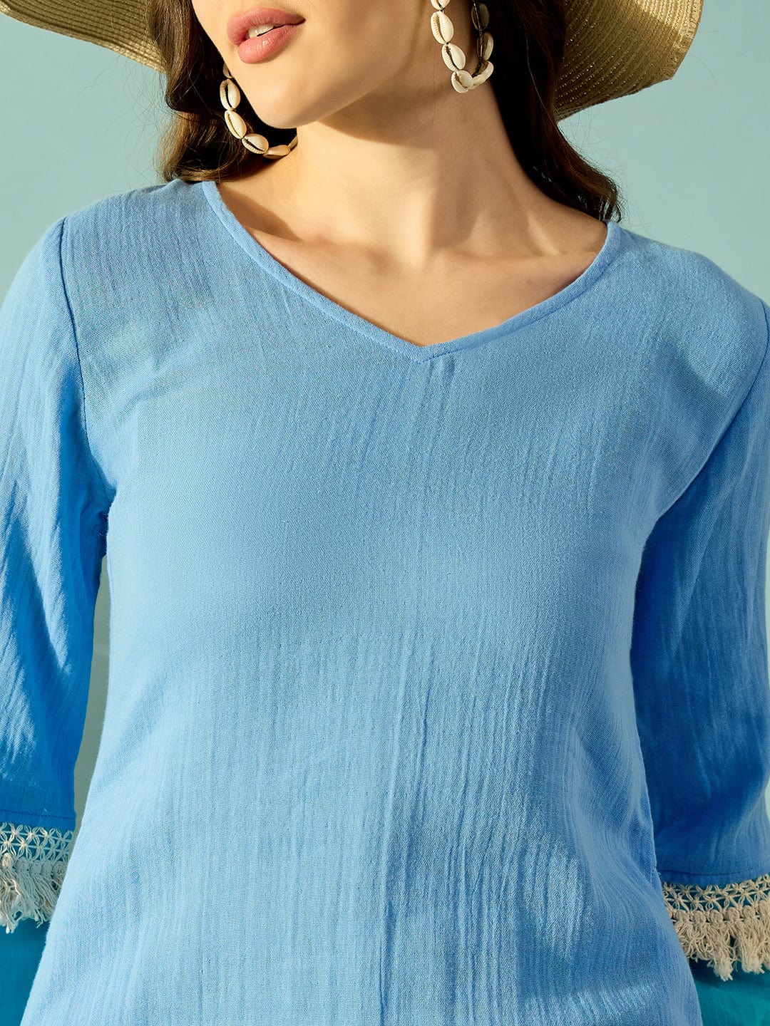 The Kaftan Company Dresses Ocean Breeze Blue Lace Flared Dress