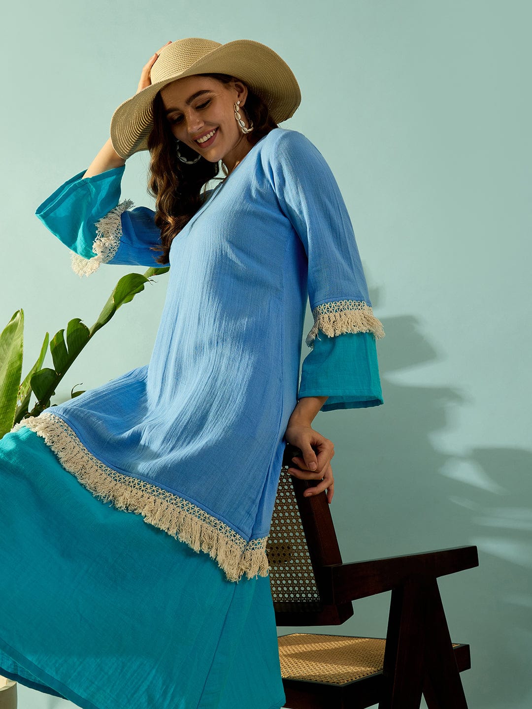 The Kaftan Company Dresses Ocean Breeze Blue Lace Flared Dress