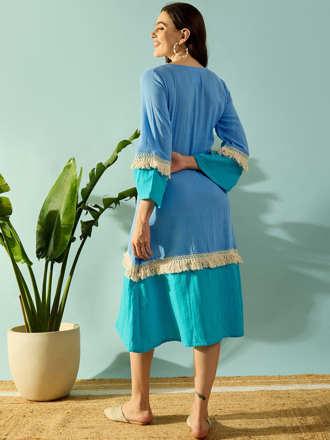 The Kaftan Company Dresses Ocean Breeze Blue Lace Flared Dress
