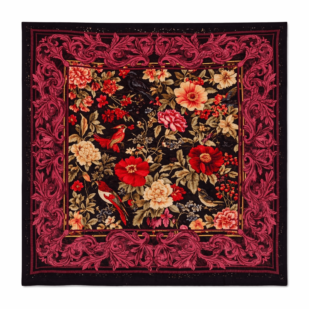 The Kaftan Company Dresses One size Black and Red Baroque Blossom Silk Scarf