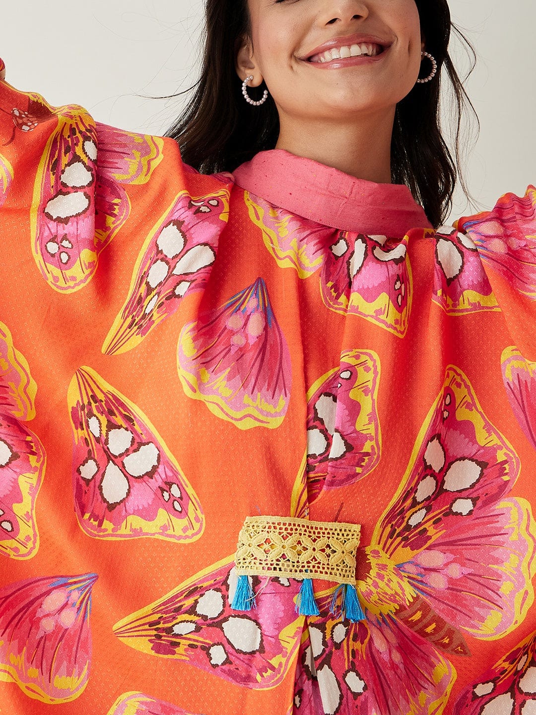 The Kaftan Company Dresses OneSize Coral Flutter Printed Free size Kaftan