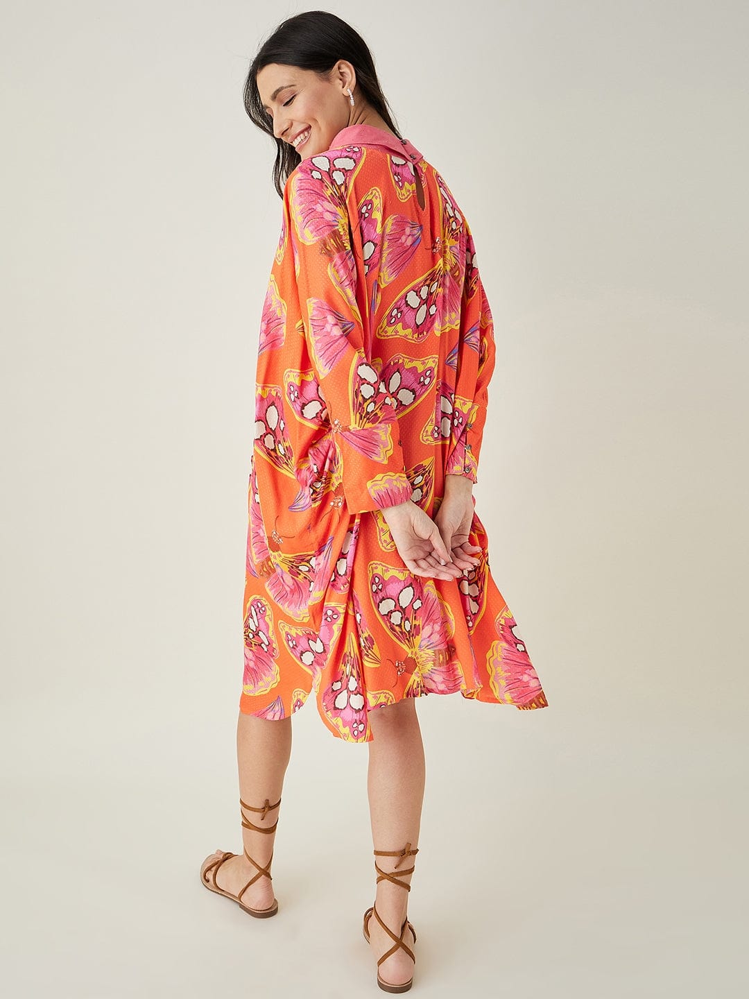 The Kaftan Company Dresses OneSize Coral Flutter Printed Free size Kaftan