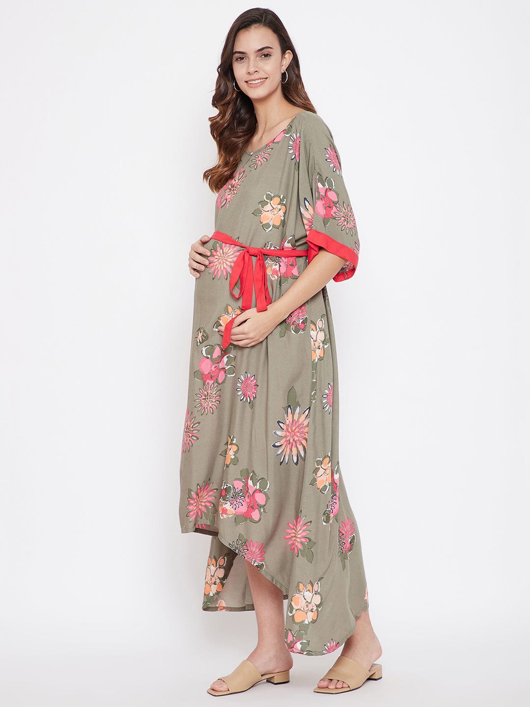 The Kaftan Company Dresses Onesize Sap Green Maxi Freesize Maternity Dress
