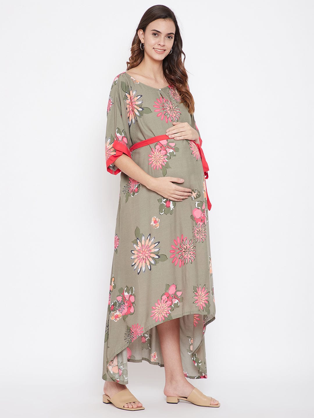 The Kaftan Company Dresses Onesize Sap Green Maxi Freesize Maternity Dress