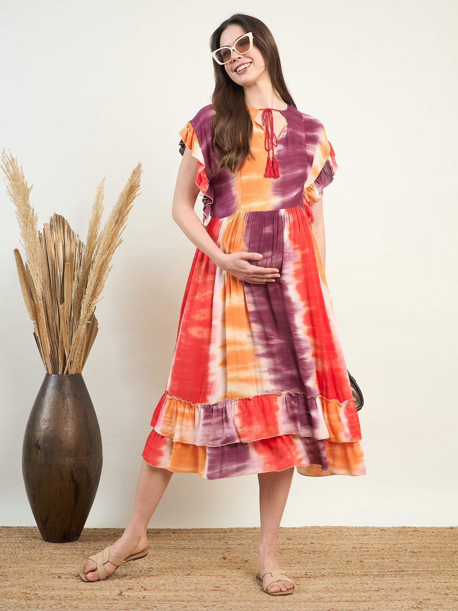 The Kaftan Company Dresses Orange Tie Dye Maternity Dress