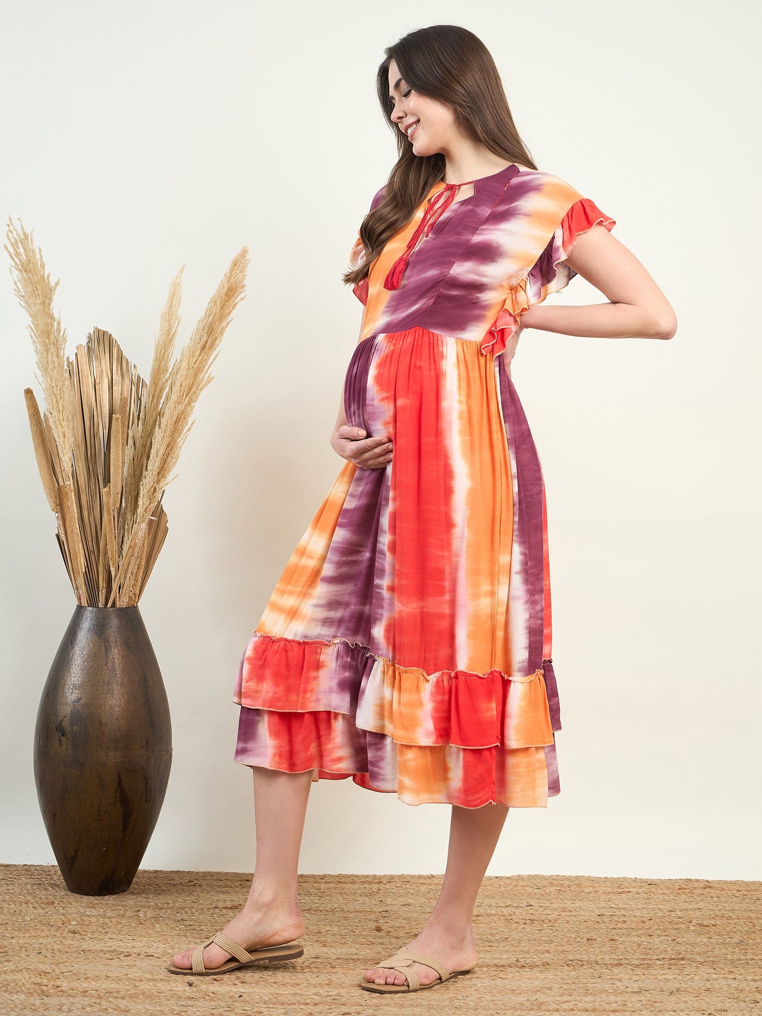 The Kaftan Company Dresses Orange Tie Dye Maternity Dress