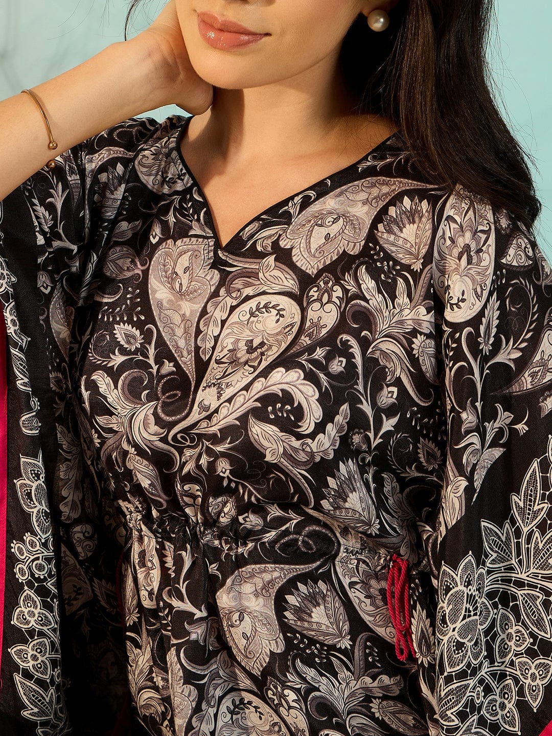 The Kaftan Company Dresses Paisley Printed Black Kaftan Dress For Women