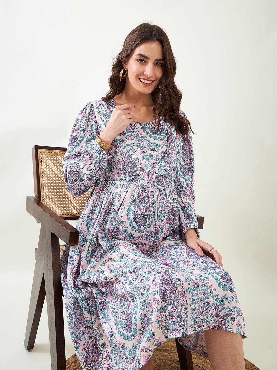 The Kaftan Company Dresses Paisley Printed Maternity and Feeding Dress